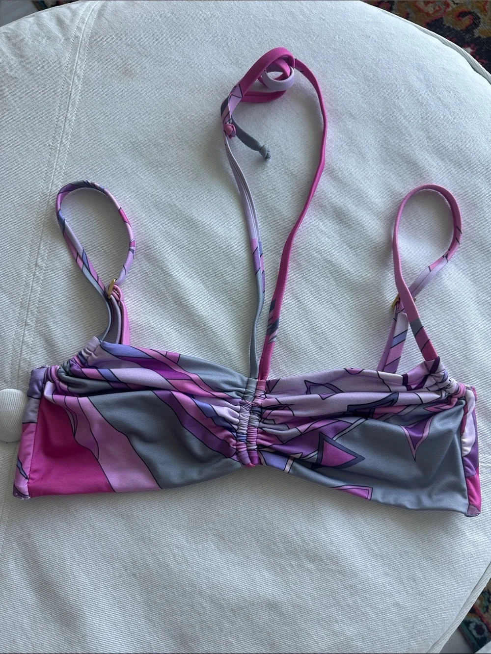 Oceanus Pink & Lavender Printed Bandeau Bikini Top